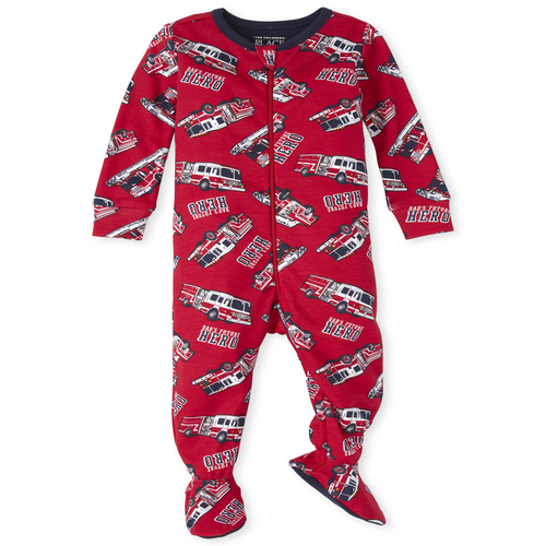 

s Baby And Toddler Boys Fire Truck Snug Fit Cotton One Piece Pajamas - Red - The Children's Place