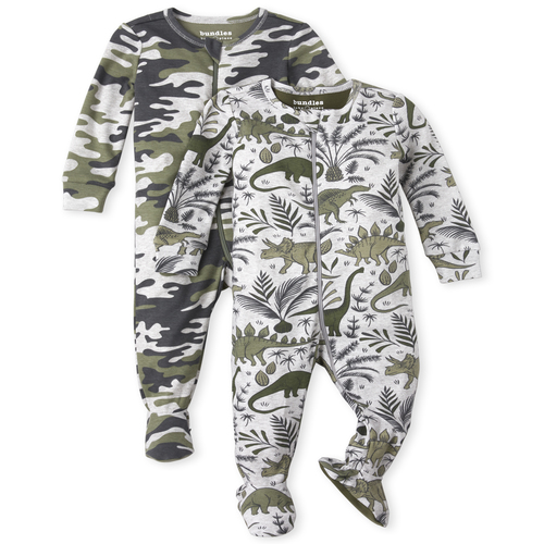 

s Baby And Toddler Boys Camo Dino Snug Fit Cotton One Piece Pajamas 2-Pack - Gray - The Children's Place