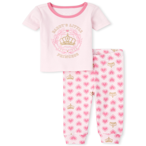 

s Baby And Toddler Glitter Daddy's Princess Matching Snug Fit Cotton Pajamas - Pink - The Children's Place