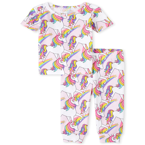 

s Baby And Toddler Glitter Rainbow Unicorn Snug Fit Cotton Pajamas - Pink - The Children's Place