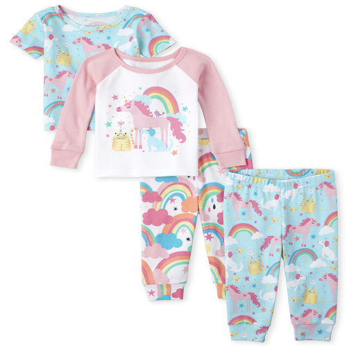 

s Baby And Toddler Rainbow Unicorn Snug Fit Cotton 4-Piece Pajamas - Pink - The Children's Place