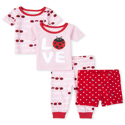 

s Baby And Toddler Lady Bug Snug Fit Cotton 4-Piece Pajamas - Pink - The Children's Place