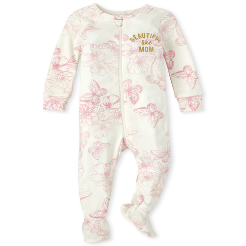 

s Baby Mommy And Me Beautiful Butterfly Matching Snug Fit Cotton One Piece Pajamas - White - The Children's Place
