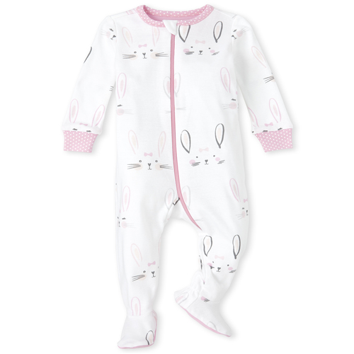 

s Baby And Toddler Bunny Matching Snug Fit Cotton One Piece Pajamas - White - The Children's Place