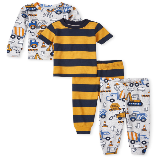 

s Baby And Toddler Boys Mom Construction Snug Fit Cotton 4-Piece Pajamas - Gray - The Children's Place
