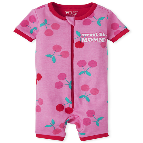 

s Baby And Toddler Mommy Cherry Snug Fit Cotton Cropped One Piece Pajamas - Pink - The Children's Place