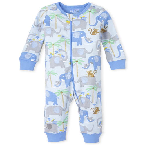 

s Baby And Toddler Boys Jungle Snug Fit Cotton One Piece Pajamas - Blue - The Children's Place