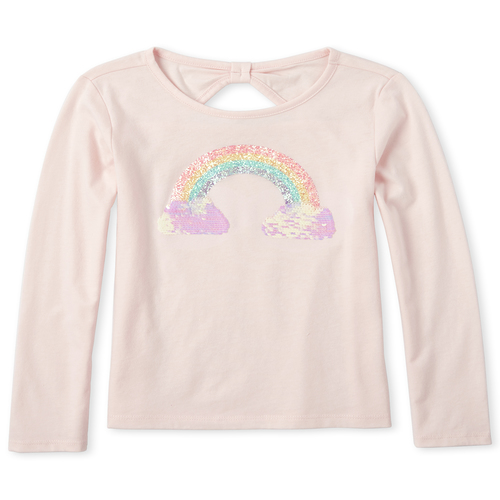 

Girls Flip Sequin Bow Back Top - Pink - The Children's Place