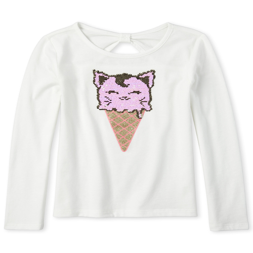 

Girls Flip Sequin Bow Back Top - White - The Children's Place