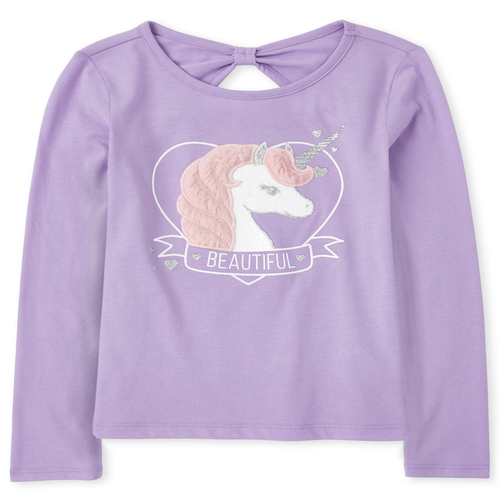 

Girls Faux Fur Unicorn Bow Back Top - Purple - The Children's Place