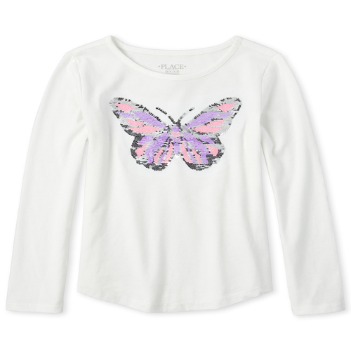 

Girls Flip Sequin Curved Hem Top - White - The Children's Place