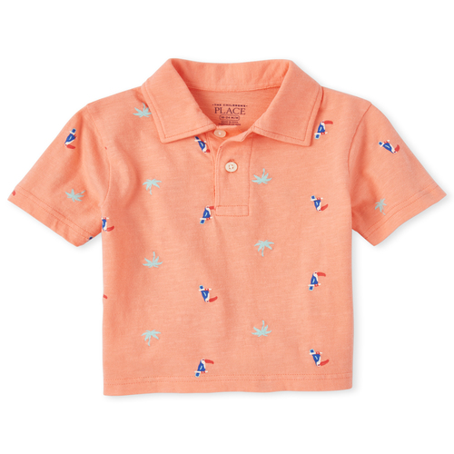 

s Baby And Toddler Boys Print Matching Jersey Polo - Orange - The Children's Place