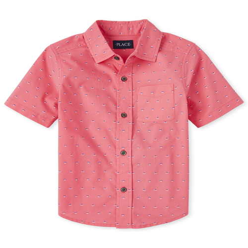 

Boys Boys Print Poplin Matching Button Down Shirt - Pink - The Children's Place