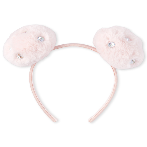 

Girls Rhinestud Faux Fur Pom Pom Headband - Pink - The Children's Place