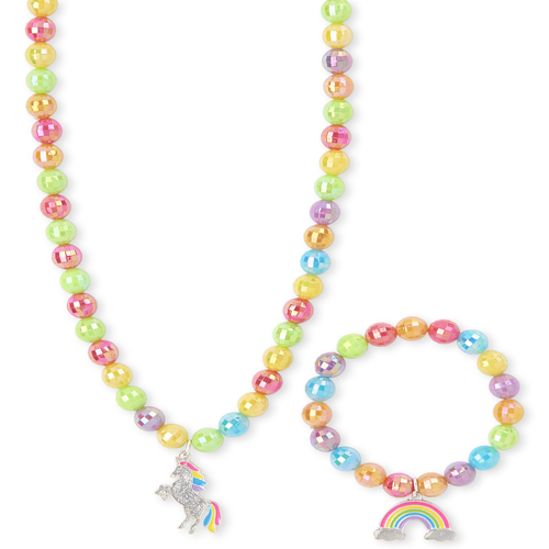 

Girls Glitter Rainbow Unicorn Beaded Necklace And Bracelet Set - Multi - The Children's Place