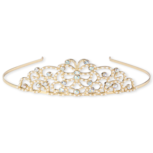 

Girls Rhinestud Metal Tiara Headband - Metallic - The Children's Place