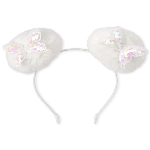 

Girls Flip Sequin Butterfly Pom Pom Headband - White - The Children's Place