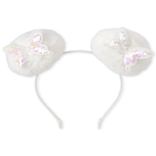 

Girls Flip Sequin Butterfly Pom Pom Headband - White - The Children's Place
