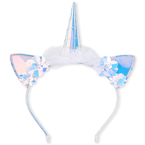 

Girls Holographic Paillette Flower Unicorn Headband - White - The Children's Place