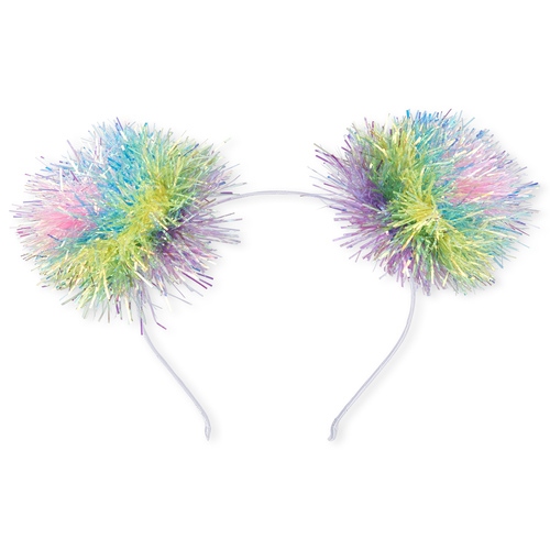 

Girls Metallic Pom Pom Headband - White - The Children's Place