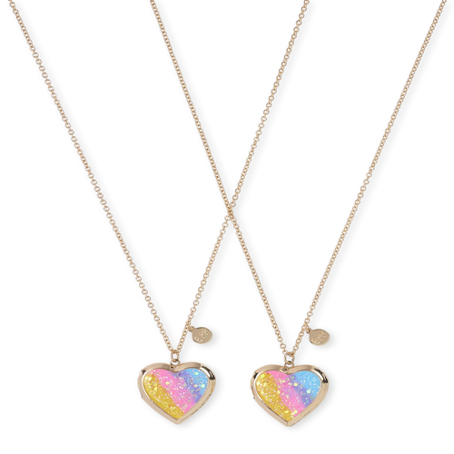 

Girls Glitter Rainbow Heart Bff Locket Necklace 2-Pack - Multi - The Children's Place