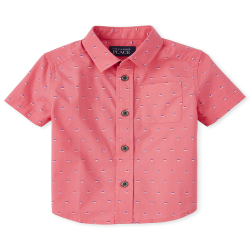 

s Baby And Toddler Boys Print Poplin Matching Button Down Shirt - Pink - The Children's Place