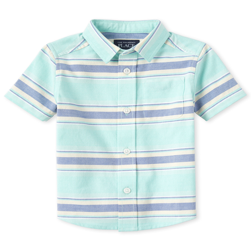 

s Baby And Toddler Boys Striped Oxford Matching Button Down Shirt - Green - The Children's Place