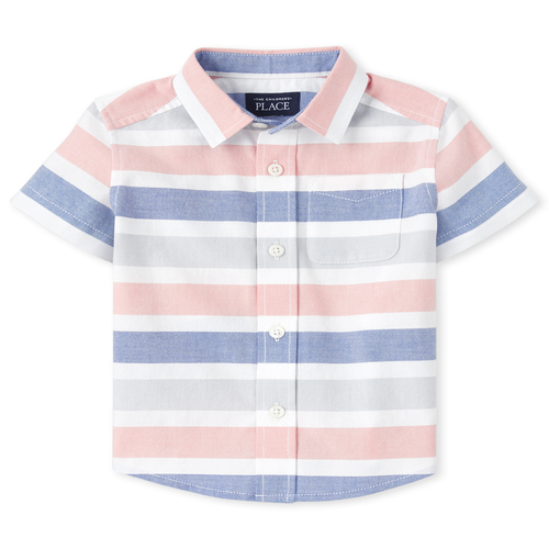 

s Baby And Toddler Boys Striped Oxford Matching Button Down Shirt - Orange - The Children's Place