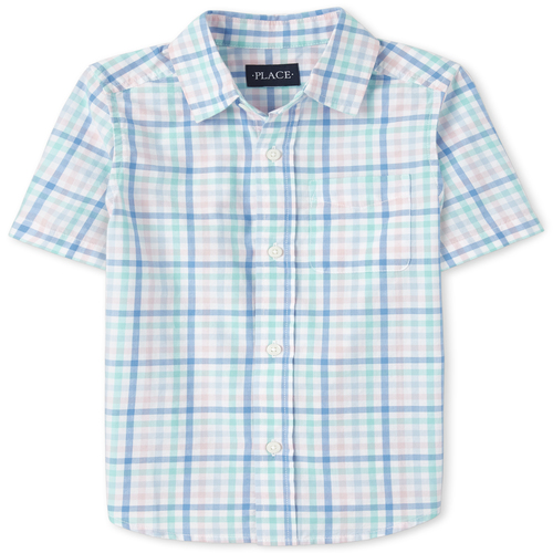 

s Boys Plaid Poplin Matching Button Down Shirt - Blue - The Children's Place