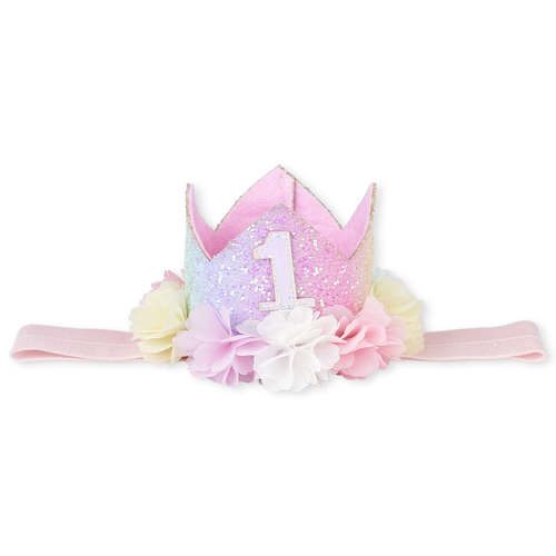 

Newborn Baby Birthday Glitter Crown Headwrap - Multi - The Children's Place