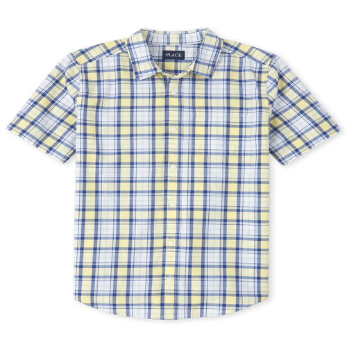 

s Mens Dad And Me Plaid Poplin Matching Button Down Shirt - Yellow - The Children's Place