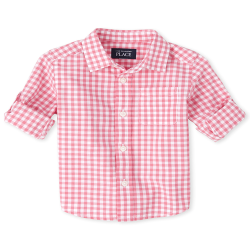 

s Baby And Toddler Boys Gingham Poplin Matching Button Down Shirt - Pink - The Children's Place