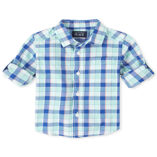 

s Baby And Toddler Boys Plaid Poplin Matching Button Down Shirt - Green - The Children's Place
