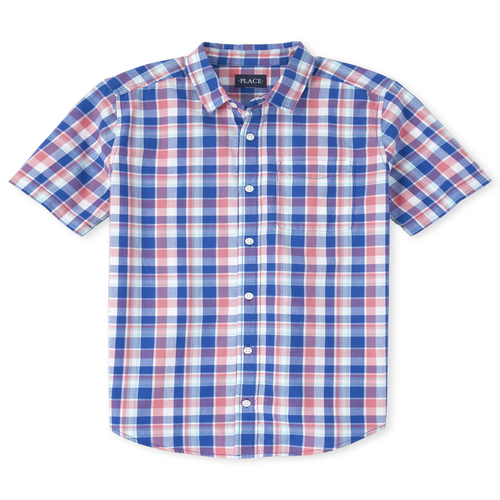 

s Mens Dad And Me Plaid Poplin Matching Button Down Shirt - Pink - The Children's Place