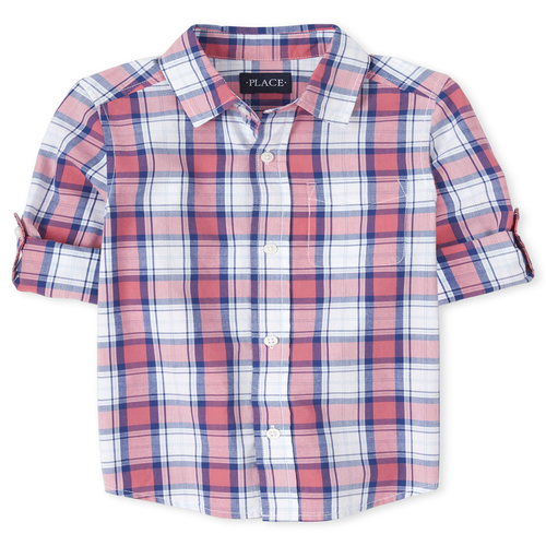 

s Boys Plaid Poplin Matching Button Down Shirt - Pink - The Children's Place