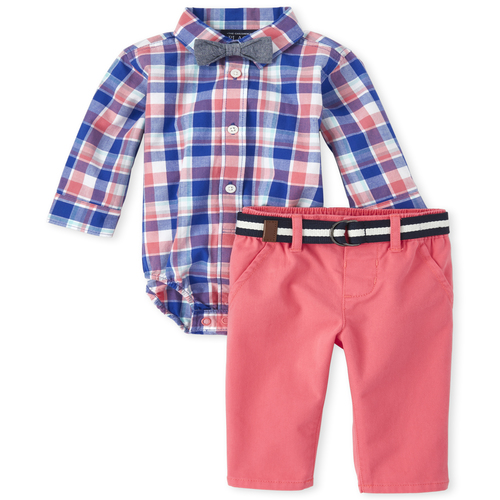 

Newborn Baby Boys Plaid Poplin Matching 4-Piece Outfit Set - Blue - The Children's Place