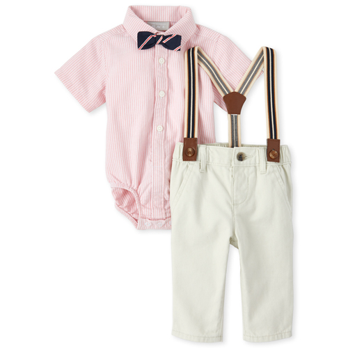 

Newborn Baby Boys Striped Oxford Matching 4-Piece Outfit Set - Pink - The Children's Place