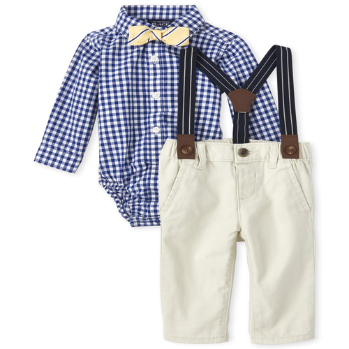 

Newborn Baby Boys Dad And Me Gingham Poplin Matching 4-Piece Outfit Set - Blue - The Children's Place