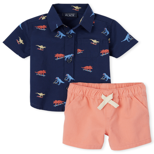 

Newborn Baby Boys Dino Poplin Matching Outfit Set - Blue - The Children's Place
