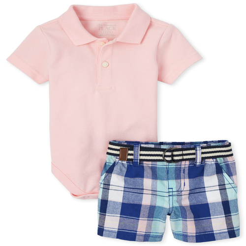 

Newborn Baby Boys Pique Polo Outfit Set - Pink - The Children's Place
