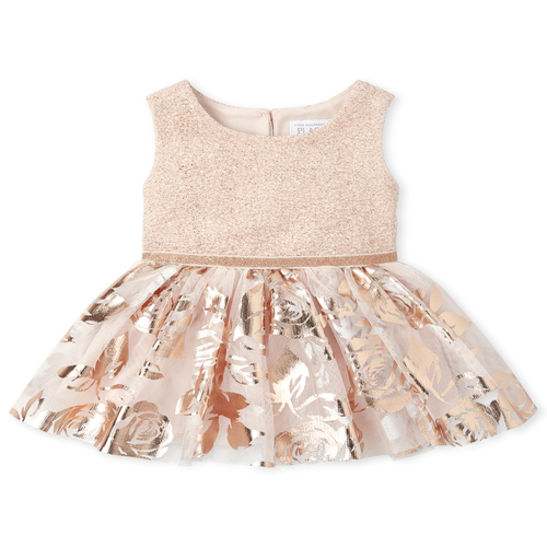 

Newborn Baby Foil Jacquard Matching Knit To Woven Dress - Pink - The Children's Place
