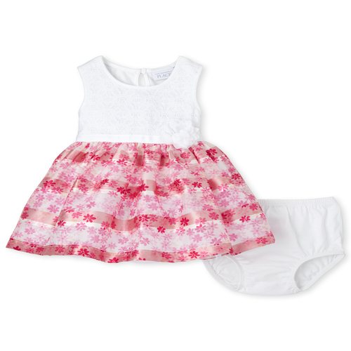 

Newborn Baby Lace Floral Matching Knit To Woven Dress - White - The Children's Place