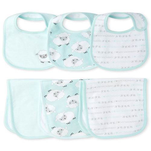 

Newborn Unisex Baby Sheep Bib And Burp Cloth 6-Piece Set - Green - The Children's Place