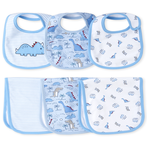 

Newborn Baby Boys Dino Bib And Burp Cloth 6-Piece Set - Blue - The Children's Place