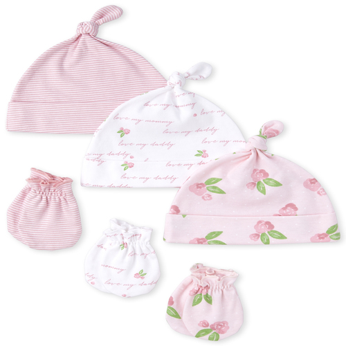 

Newborn Baby Rose Knotted Hat And Mittens 6-Piece Set - Pink - The Children's Place