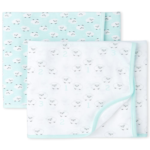 

Newborn Unisex Baby Sheep Swaddle Blanket 2-Pack - Green - The Children's Place
