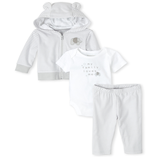 

Newborn Unisex Baby Elephant Striped 3-Piece Take Me Home Set - Gray - The Children's Place