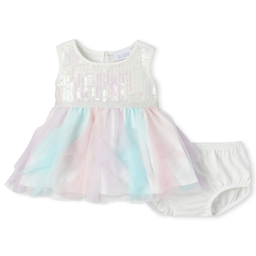

Newborn Baby Sequin Matching Tutu Dress - White - The Children's Place