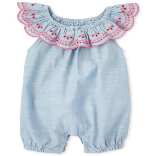 

Newborn Baby Eyelet Ruffle Romper - Blue - The Children's Place