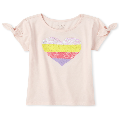

Girls Flip Sequin Heart Top - Pink - The Children's Place